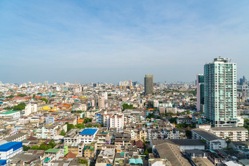 Cityscape of picturesque Bangkok at daytime from rooftop. Panoramic skyline of the biggest city in Thailand. The concept of metropolis. Unique Asia.