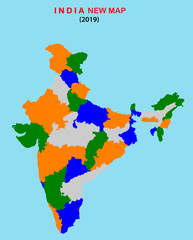India state map vector illustration. States are fill with color in india map. India map