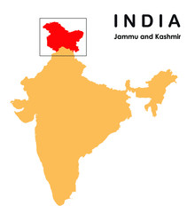 Jammu and Kashmir in India map. Jammu and Kashmir map vector illustration.