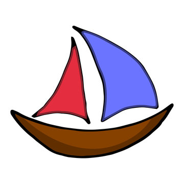 Sailboat hand drawn outline doodle icon. Traveling by boat and yacht, water transport, vacation concept.