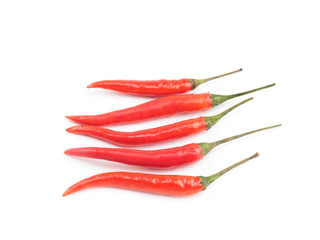 Red chili pods isolated on white background. Indian cuisine, ayurveda, naturopathy concept