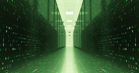 Server Racks In a Modern Data Center. Computer Racks All Around. Technology Related 4K Cg Render.