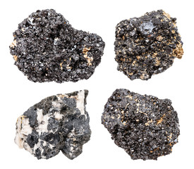 set of various Perovskite rocks isolated on white
