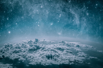 backgrounds night sky with stars and moon and clouds. wood.