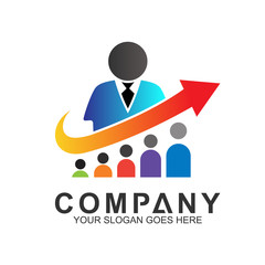 People with arrow logo design template. Success People icon. Consulting Logo. Corporate Management, data and graph symbol.