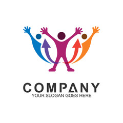 People with arrow logo design template. Success People icon. Consulting Logo. Corporate Management, data and graph symbol.