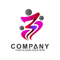 Happy family logo and care. Healthy family icon. Vector parents with children. Adoption and charity logo.