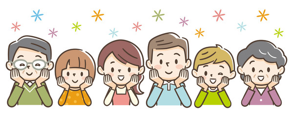 頬杖をつく家族