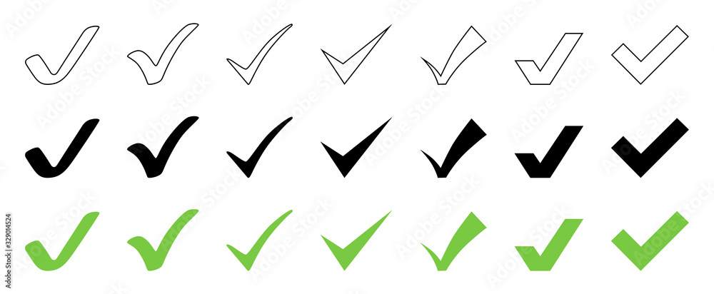 Canvas Prints check mark collection. check mark black and green vector icons, isolated on white background. set of
