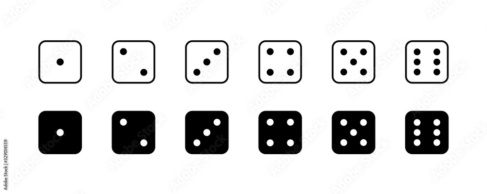Wall mural game dice. set of game dice, isolated on white background. dice in a flat and linear design from one