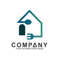 house with spoon fork logo, food and cooking vector, restaurant logo, home kitchen