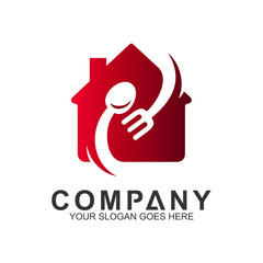 house with spoon fork logo, food and cooking vector, restaurant logo, home kitchen