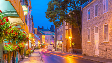 Fototapeta na wymiar Old town area in Quebec city, Canada at twilight