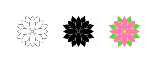 Lotus flowers. Lotus in flat deisgn, isolated on white background. Lotus Flower Logo. Flowers Harmony icons. Vector illustration