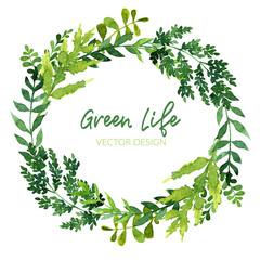 Fresh greenery wreath, watercolor branches and leaves