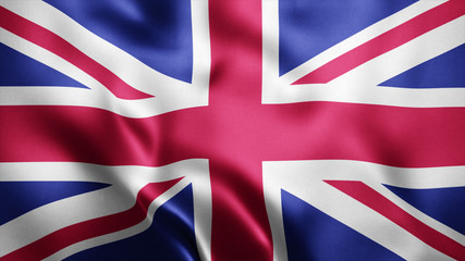 3d Rendered Realistic fabric Shiny Silky waving flag of United Kingdom 8K Illustration Flag Background United Kingdom National Flag
