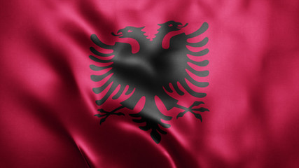 3d Rendered Realistic fabric Shiny Silky waving flag of Albania 8K Illustration Flag Background Albania National Flag