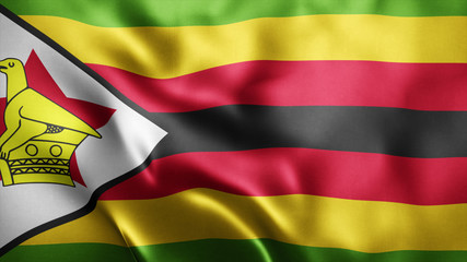 3d Rendered Realistic fabric Shiny Silky waving flag of Zimbabwe 8K Illustration Flag Background Zimbabwe National Flag