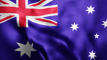 3d Rendered Realistic fabric Shiny Silky waving flag of Australia 8K Illustration Flag Background Australia National Flag