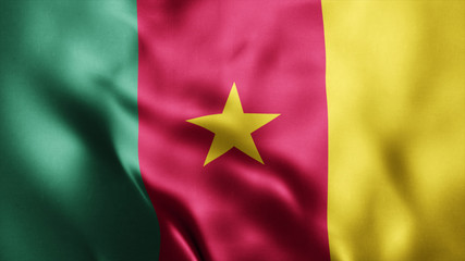 3d Rendered Realistic fabric Shiny Silky waving flag of Cameroon 8K Illustration Flag Background Cameroon National Flag