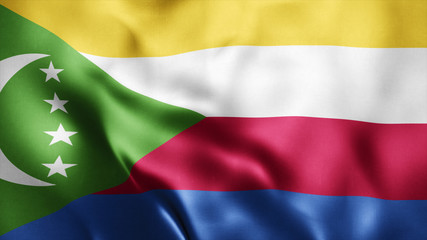 Obraz premium 3d Rendered Realistic fabric Shiny Silky waving flag of Comoros 8K Illustration Flag Background Comoros National Flag