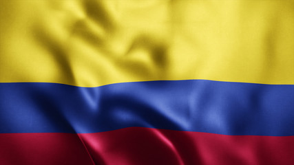 3d Rendered Realistic fabric Shiny Silky waving flag of Colombia 8K Illustration Flag Background Colombia National Flag