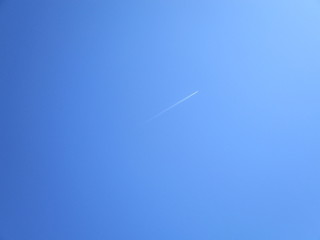 airplane flying in the clear blue sky