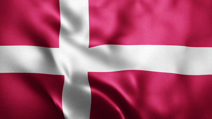 Obraz premium 3d Rendered Realistic fabric Shiny Silky waving flag of Denmark 8K Illustration Flag Background Denmark National Fla