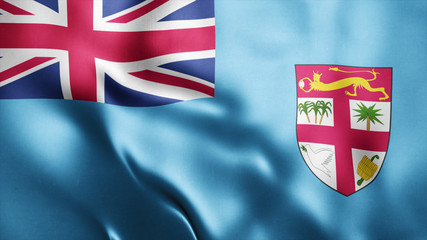 3d Rendered Realistic fabric Shiny Silky waving flag of Fiji 8K Illustration Flag Background Fiji National Flag