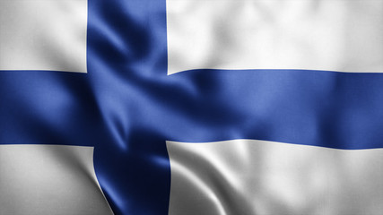 3d Rendered Realistic fabric Shiny Silky waving flag of Finland 8K Illustration Flag Background Finland National Flag