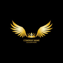 winged crown golden logo / vector illustration.