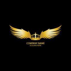 Obraz premium winged crown golden logo / vector illustration.