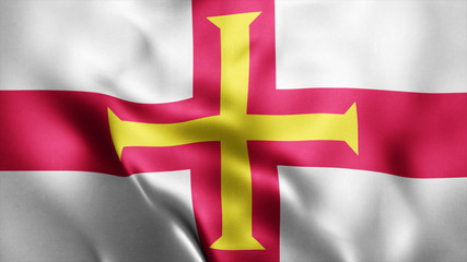 Fototapeta premium 3d Rendered Realistic fabric Shiny Silky waving flag of Guernsey 8K Illustration Flag Background Guernsey National Flag