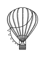 Hot air ballon icon isolated on white background. Educational concept for coloring book page for kids