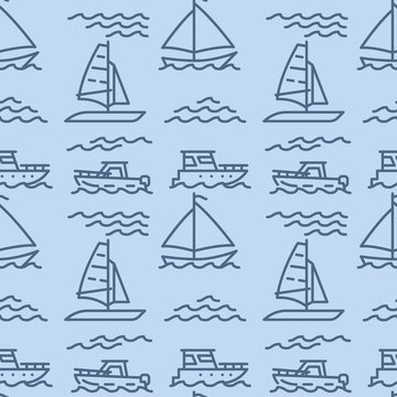 Sailboats, yachts icons pattern. Nautical, marine seamless background. Seamless pattern vector illustration