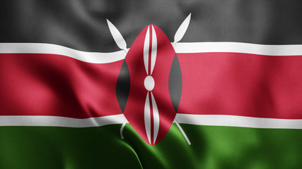 3d Rendered Realistic fabric Shiny Silky waving flag of Kenya 8K Illustration Flag Background Kenya National Flag