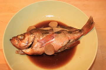 Simmered Black Rockfish in Broth Representing Traditional Japanese Cuisine