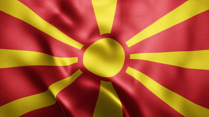 d Rendered Realistic fabric Shiny Silky waving flag of North Macedonia 8K Illustration Flag Background North Macedonia National Flag