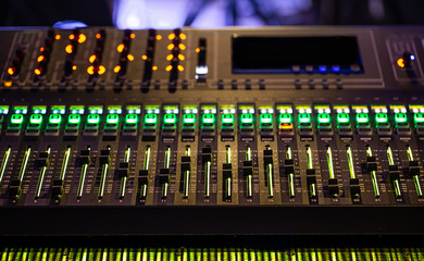 Digital mixer in a recording Studio. Work with sound. The concept of creativity and show business.