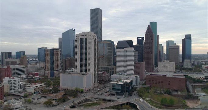 This video is about an aerial of traffic on freeway near downtown Houston, Texas. This video was filmed in 4k for best image quality.