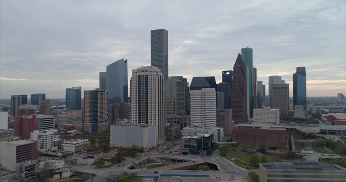 Aerial view of downtown Houston skyline. This video was filmed in 4k for best image quality.