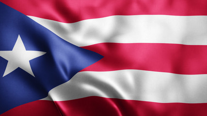 3d Rendered Realistic fabric Shiny Silky waving flag of Puerto Rico 8K Illustration Flag Background Puerto Rico National Flag