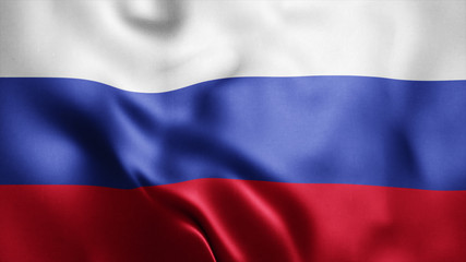  3d Rendered Realistic fabric Shiny Silky waving flag of Russia 8K Illustration Flag Background Russian National Flag.