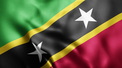 3d Rendered Realistic fabric Shiny Silky waving flag of Saint Kitts and Nevis 8K Illustration Flag Background Saint Kitts and Nevis National Flag