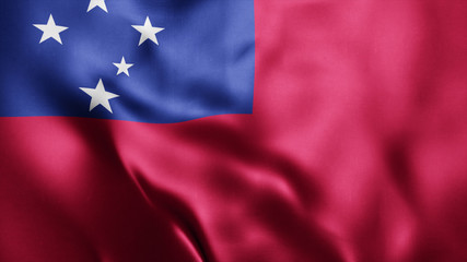 3d Rendered Realistic fabric Shiny Silky waving flag of Samoa 8K Illustration Flag Background Samoa National Flag