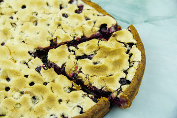 Cottage cheese pie with blueberries and black currants