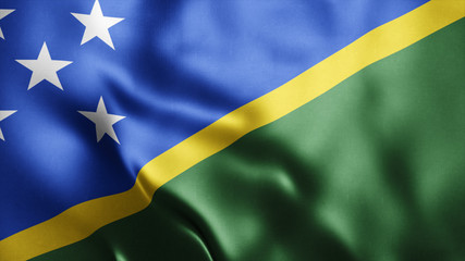 3d Rendered Realistic fabric Shiny Silky waving flag of Solomon Islands 8K Illustration Flag Background Solomon Islands National Flag