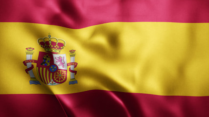 3d Rendered Realistic fabric Shiny Silky waving flag of Spain 8K Illustration Flag Background Spain National Flag