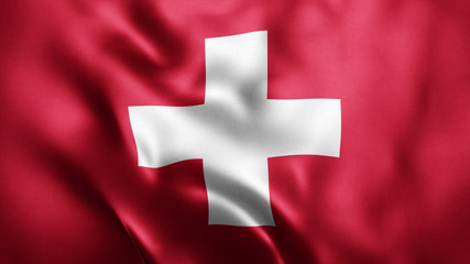 3d Rendered Realistic fabric Shiny Silky waving flag of Switzerland 8K Illustration Flag Background Switzerland National Flag