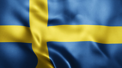 3d Rendered Realistic fabric Shiny Silky waving flag of Sweden 8K Illustration Flag Background Sweden National Flag